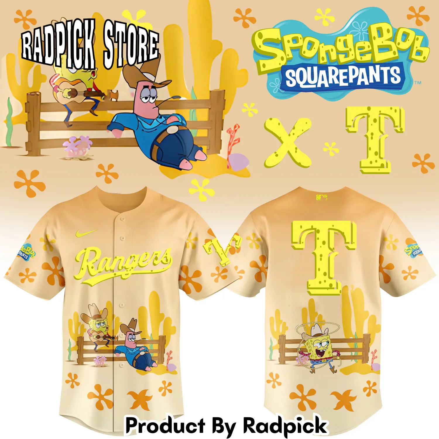 Radpick spongebob squarepants and texas rangers baseball baseball jersey rp12751
